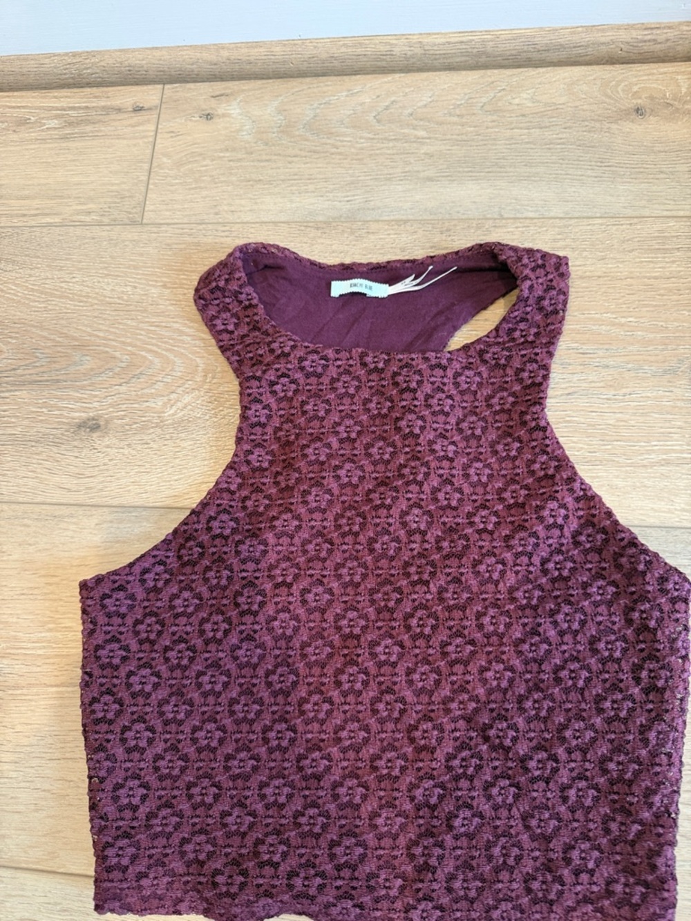 Lace-Textured Burgundy Crop Tank Top